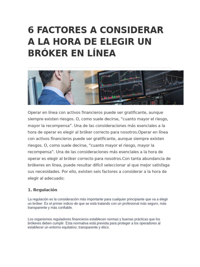 6 Factores a Considerar a La Hora de Elegir Un Bróker en Línea | PDF ...