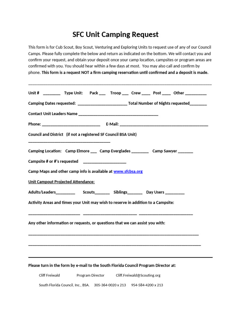 Camping Request Form | PDF