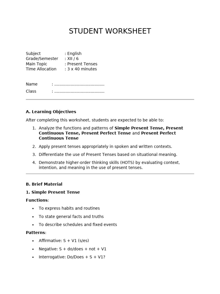 Student Worksheet | PDF | Learning | Teachers