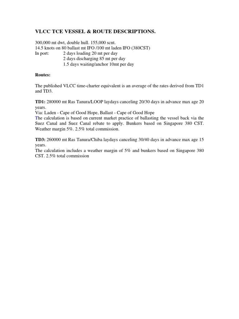 VLCC TCE Calculation Overview | PDF | Oil Tanker | Cargo