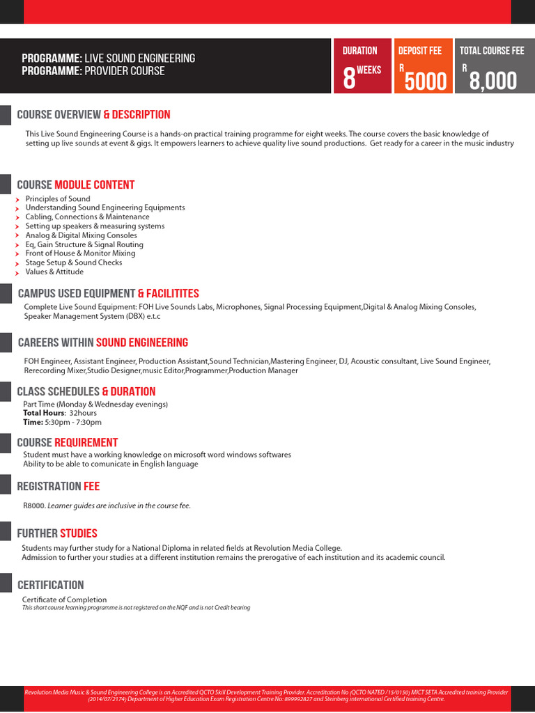 Live Sound Engineering Fact SheetV2 | PDF | Audio Engineer | Audio ...