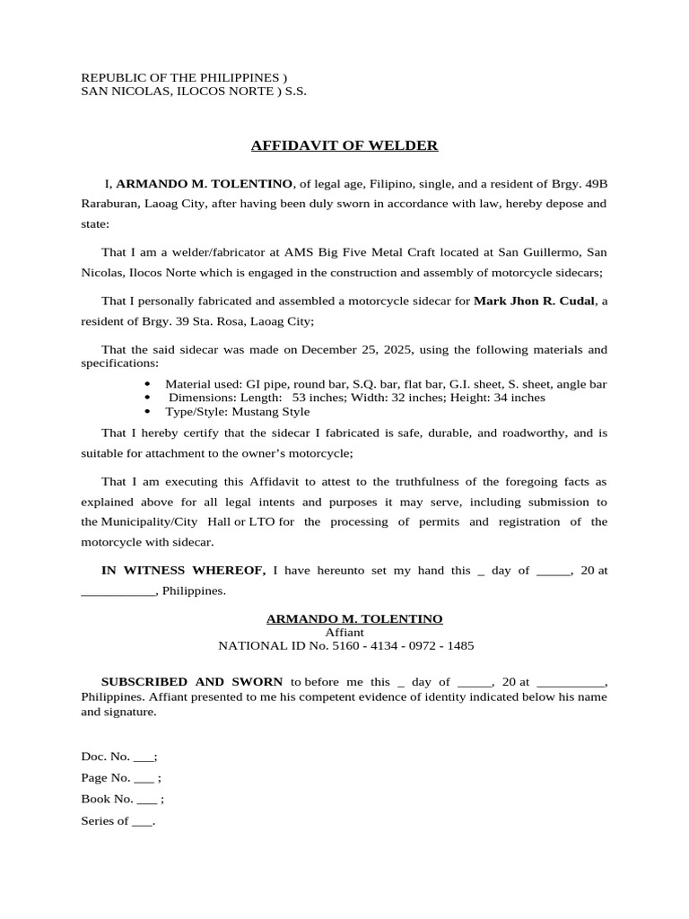 Affidavit of Welder | PDF