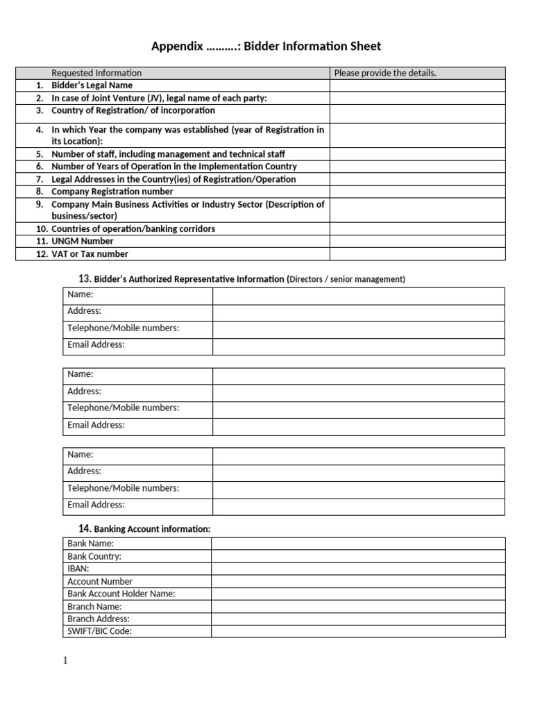 Bidder Information Form | PDF