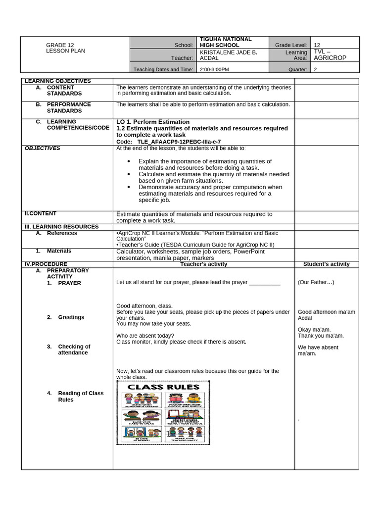 LP Template Grade 12 TNHS - Learning Competency 1.2 | PDF | Teachers ...