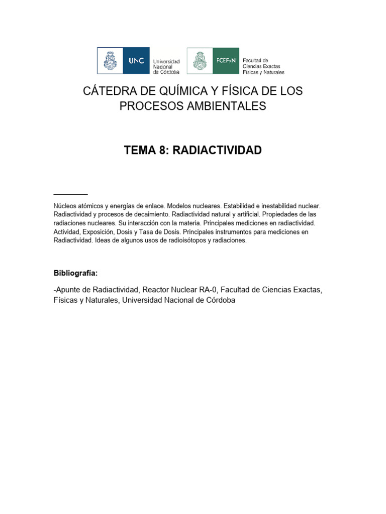 Tema 8 - Radiactividad 2020 | PDF | Desintegración radioactiva | Isótopo