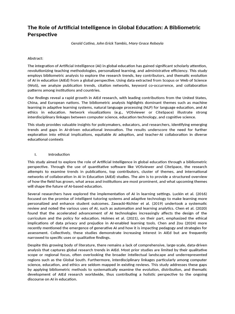 The Role of Artificial Intelligence in Global Education | PDF ...