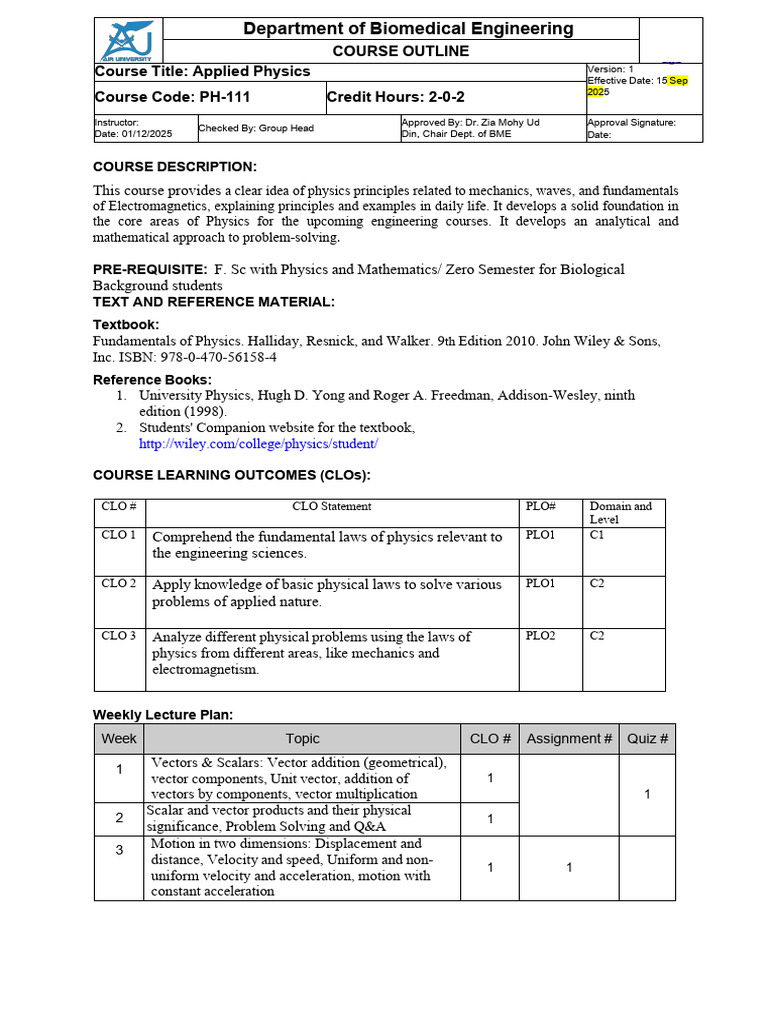 Course Outline - Physics (New) | PDF | Force | Electric Field