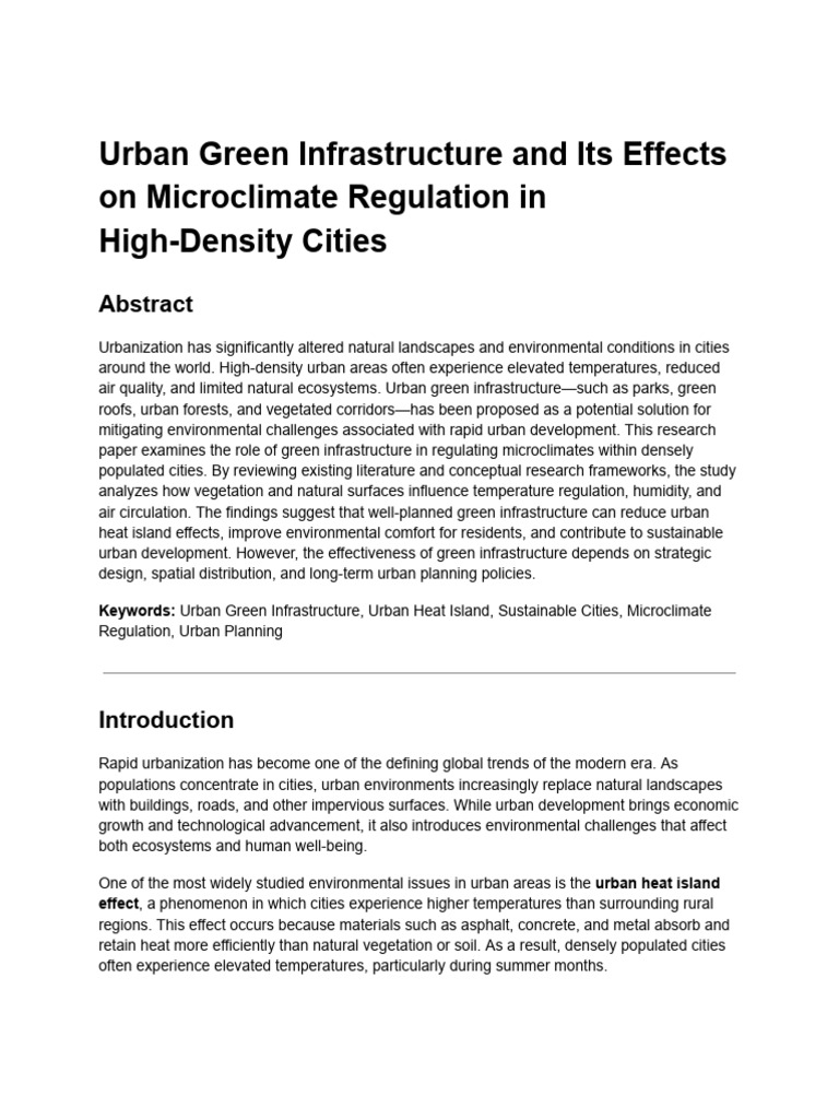 Urban Green Infrastructure and Its Effects On Microclimate Regulation ...