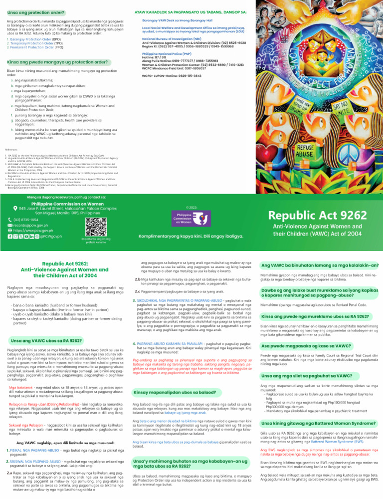 PCW Brochure R.A 9262 Anti VAWC Act Cebuano 2024 | PDF