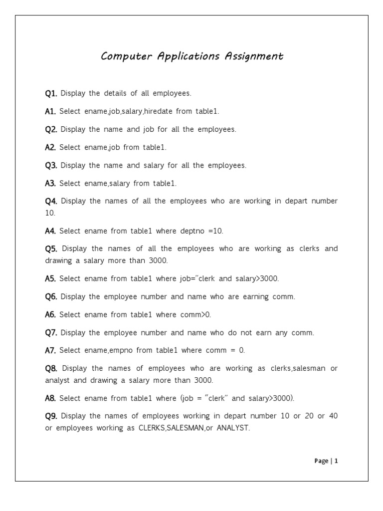 Computer Applications Assignment Database Queries | PDF | Disabled ...