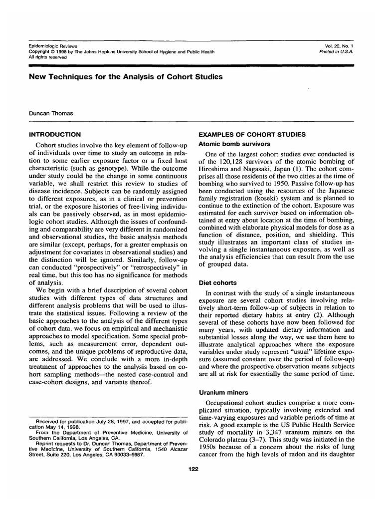 New Techniques For The Analysis of Cohort Studies | PDF | Cohort Study ...