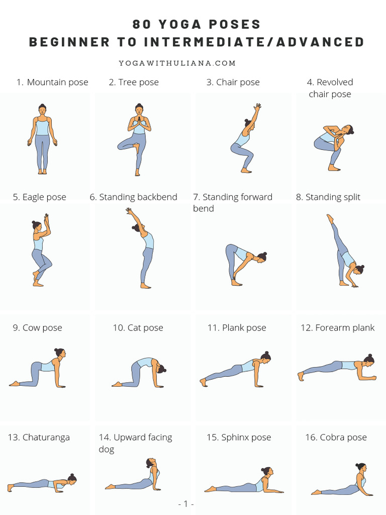 80 Yoga Poses Beginner To Intermediate - Advanced | PDF | Hatha Yoga | Yoga