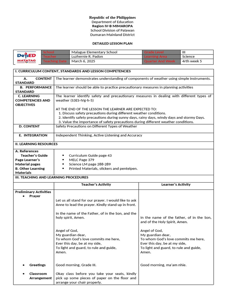 Demo Lesson Plan Nene | PDF | Lesson Plan | Learning