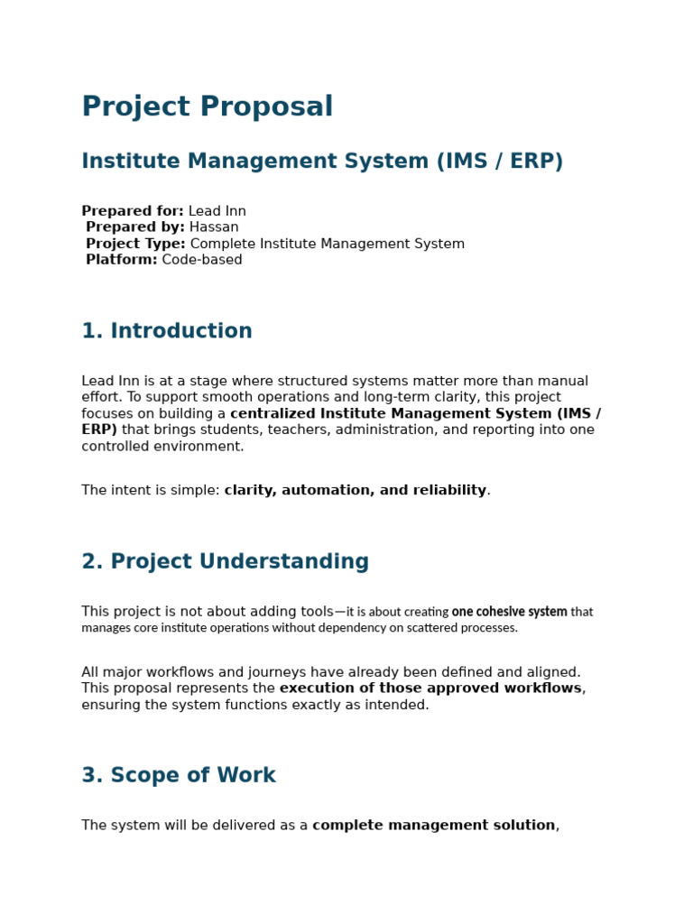 IMS ERP Development - Lead Inn - Proposal - First Draft | PDF | System ...