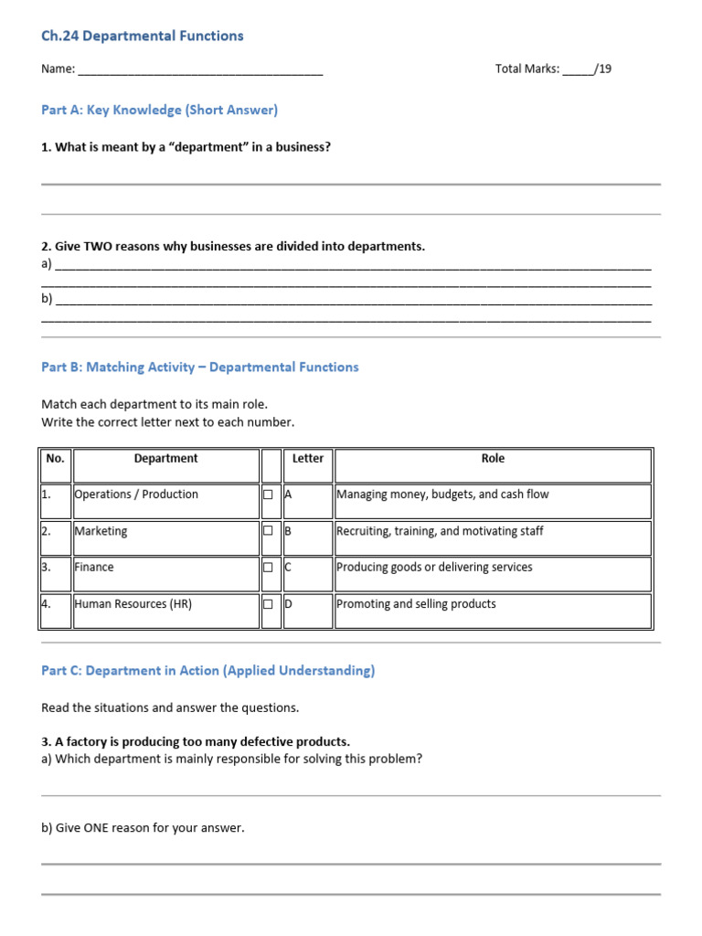 Ch.24 Departmental Functions - Worksheet | PDF | Chess Openings | Chess ...