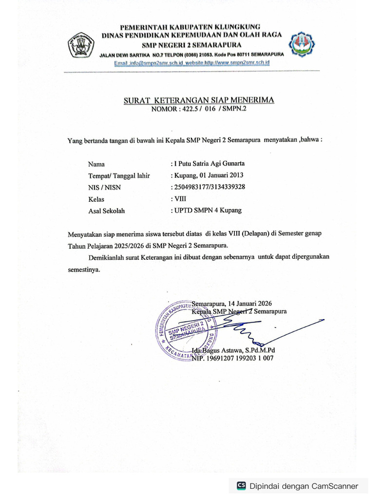 Surat Keterangan Siap Menerima | PDF