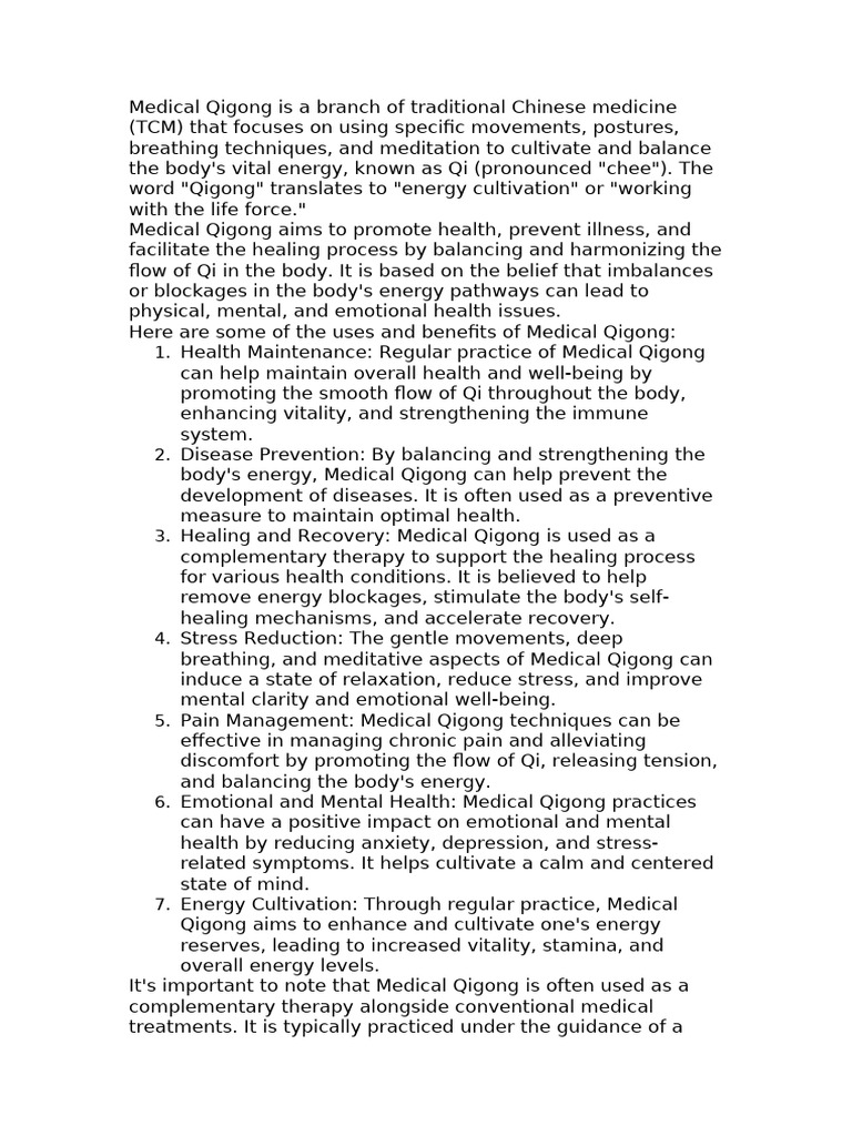 Medical Qigong Is A Branch of Traditional Chinese | PDF | Qigong ...