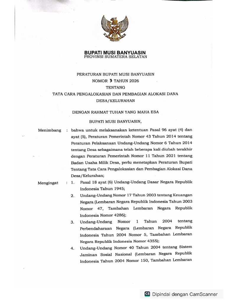 Perbup No 3 Tahun 2026 Tentang ADDK | PDF