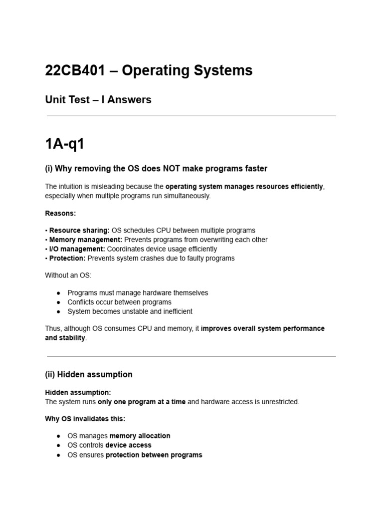 Os - Answers-Unit Test | PDF | Operating System | Kernel (Operating System)
