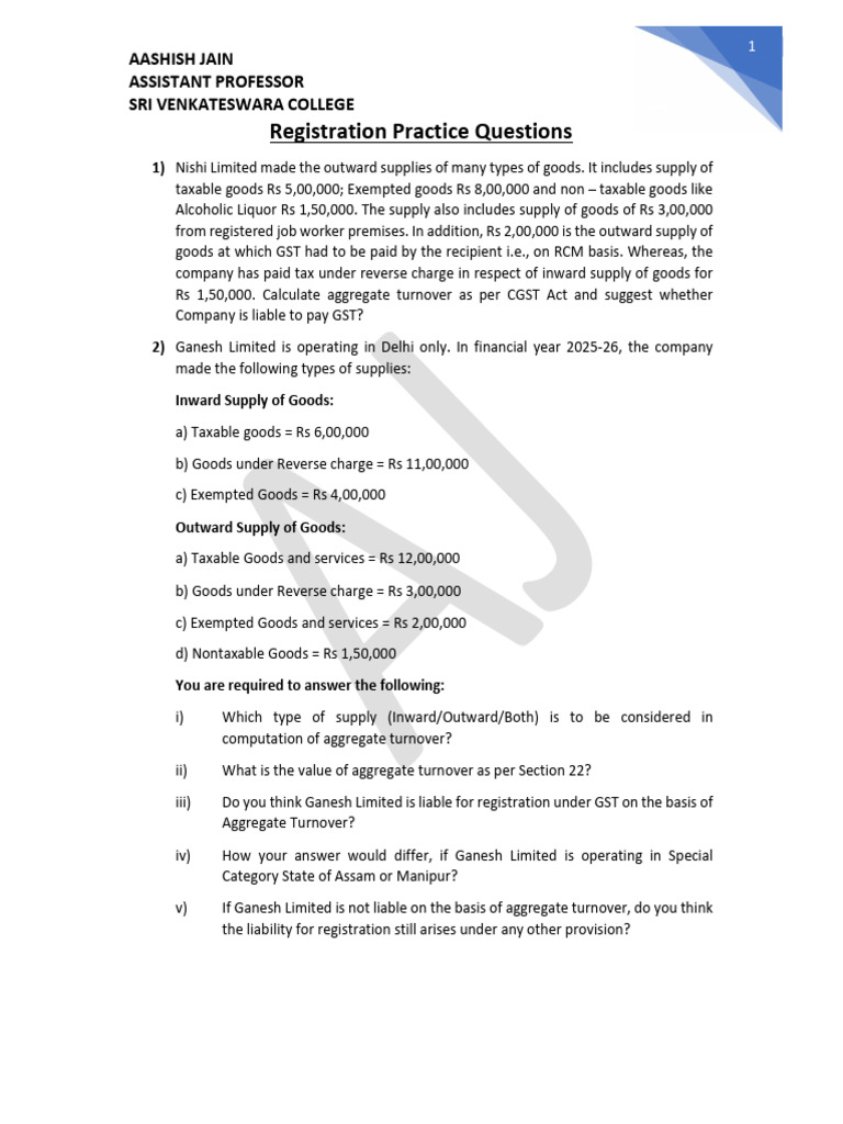 Registration Questions | PDF | Value Added Tax | Taxes