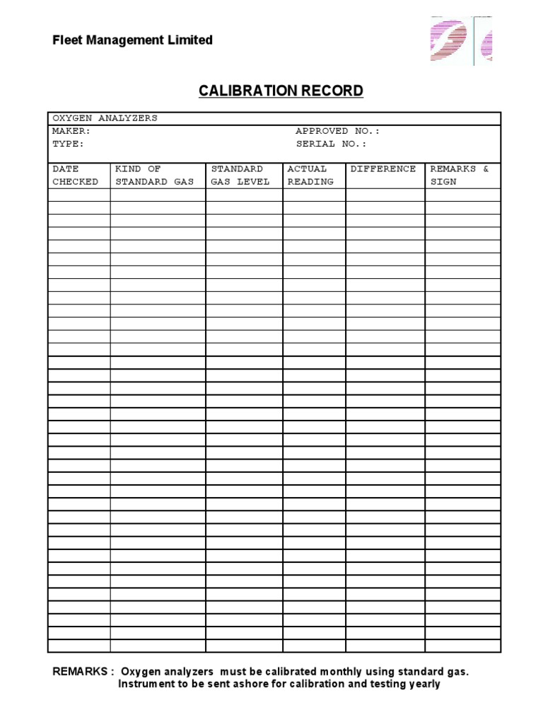 TKR 21 Calibration Record For O2 Meter (Revised) PDF