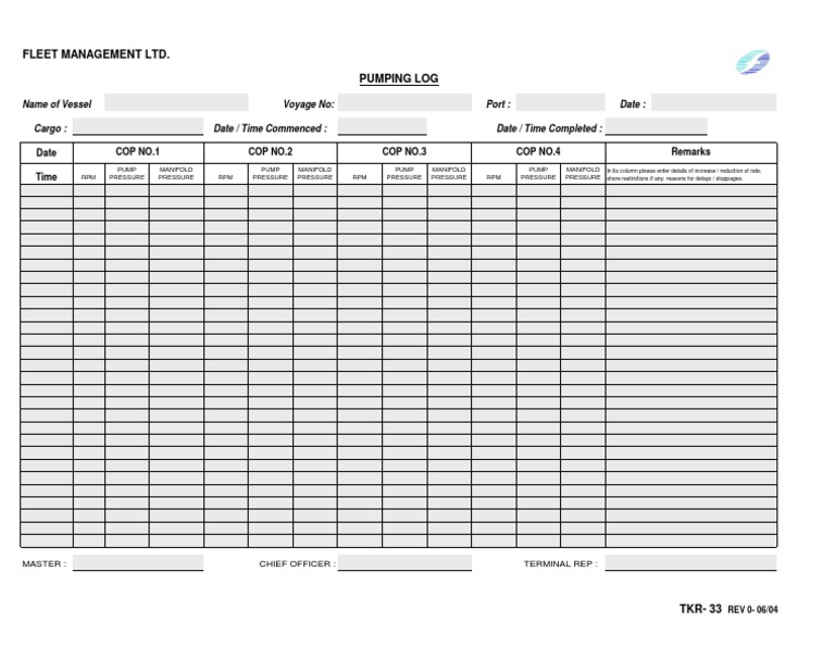 Vessel Pumping Log and Operations Report | PDF