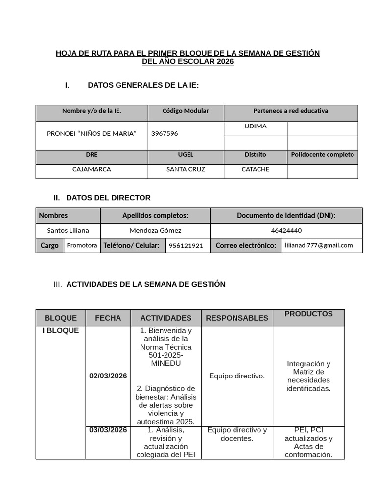 Hoja de Ruta para La Semana de Gestion 2026 | PDF | Enseñando