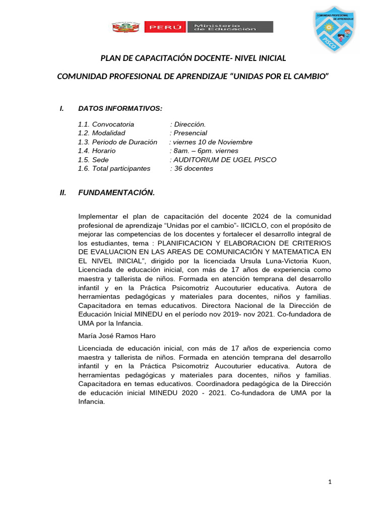 Plan de Capacitacion Docente | PDF | Educación de la primera infancia ...
