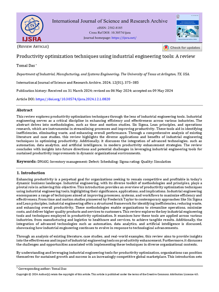 NI - Productivity Optimization Techniques Using Industrial Engineering ...