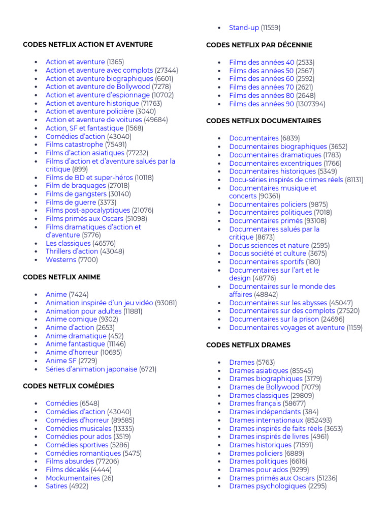 Codes Netflix Action Et Aventure | PDF