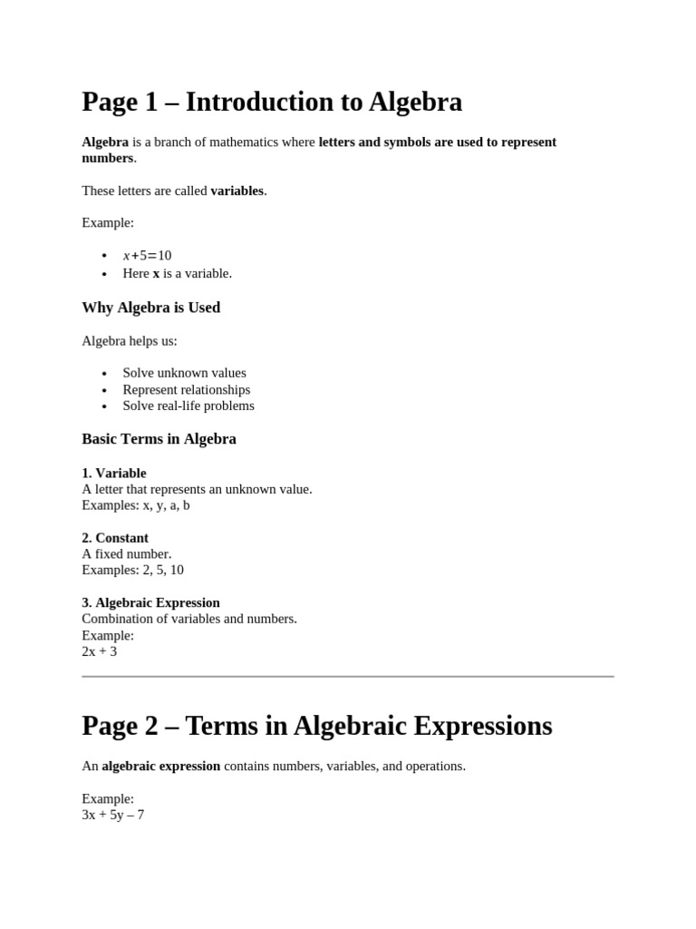 Algebra | PDF | Algebra | Variable (Mathematics)