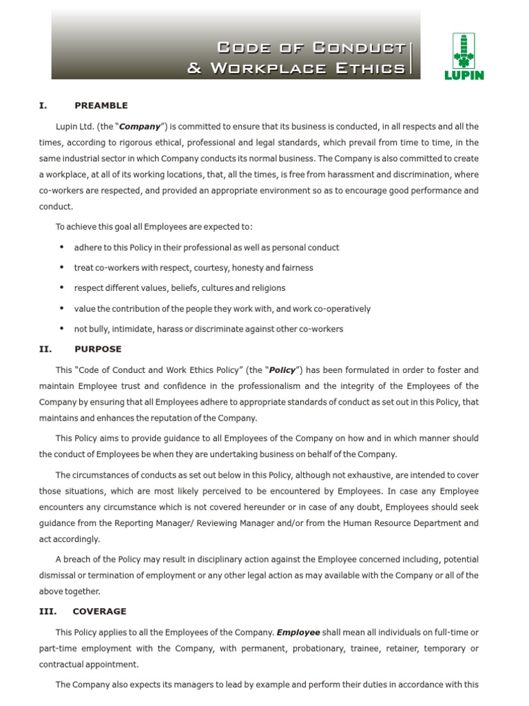 Code of Conduct & Workplace Ethics | PDF | Employment | Property