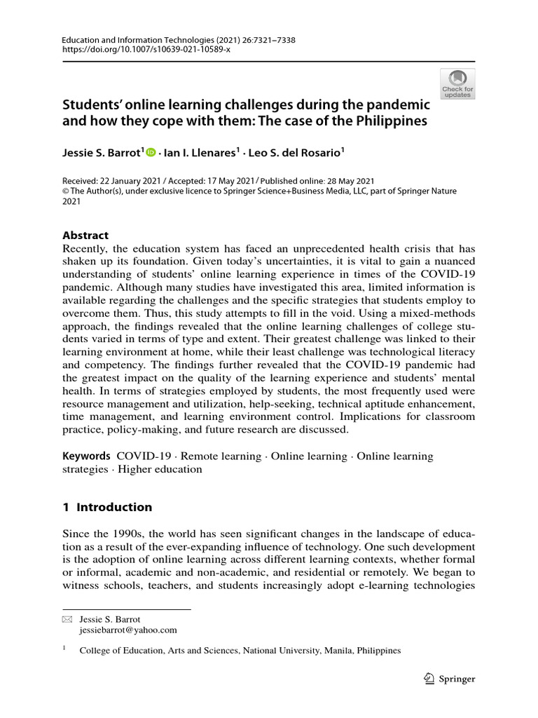 Students’ Online Learning Challenges During the Pandemic | PDF ...