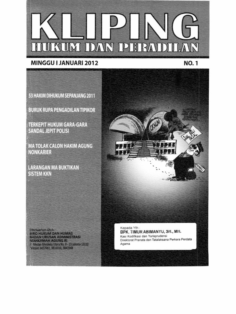 Kumpulan Kliping Hukum Dan Peradilan MA RI Bulan Januari Minggu I Sd