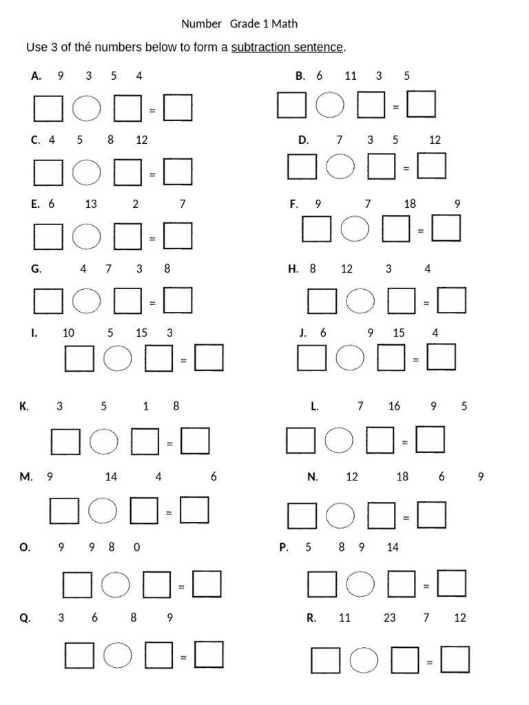 Grade 1 Subtraction Sentences | PDF