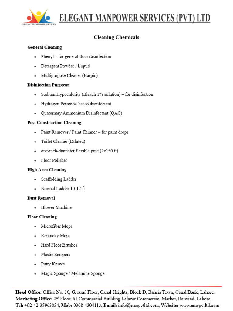 Deep Cleaning Materials | PDF
