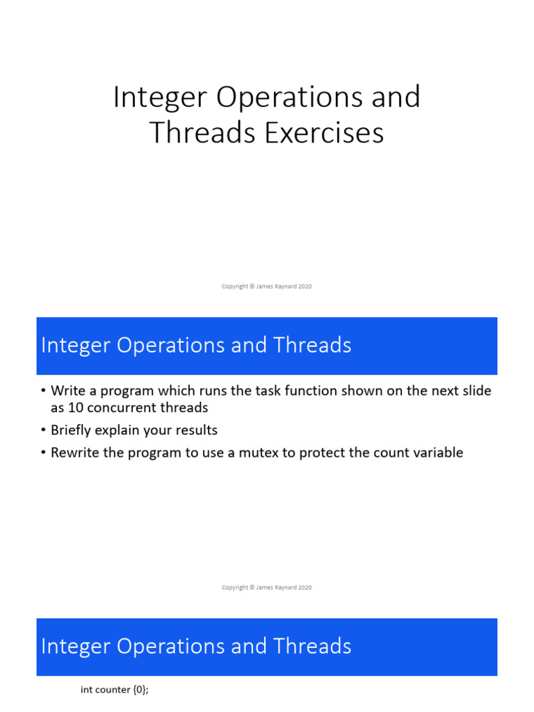 001 Integer Operations and Threads Exercises | PDF