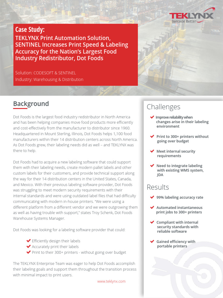 TEKLYNX Dot Foods Case Study | PDF | Warehouse | Barcode