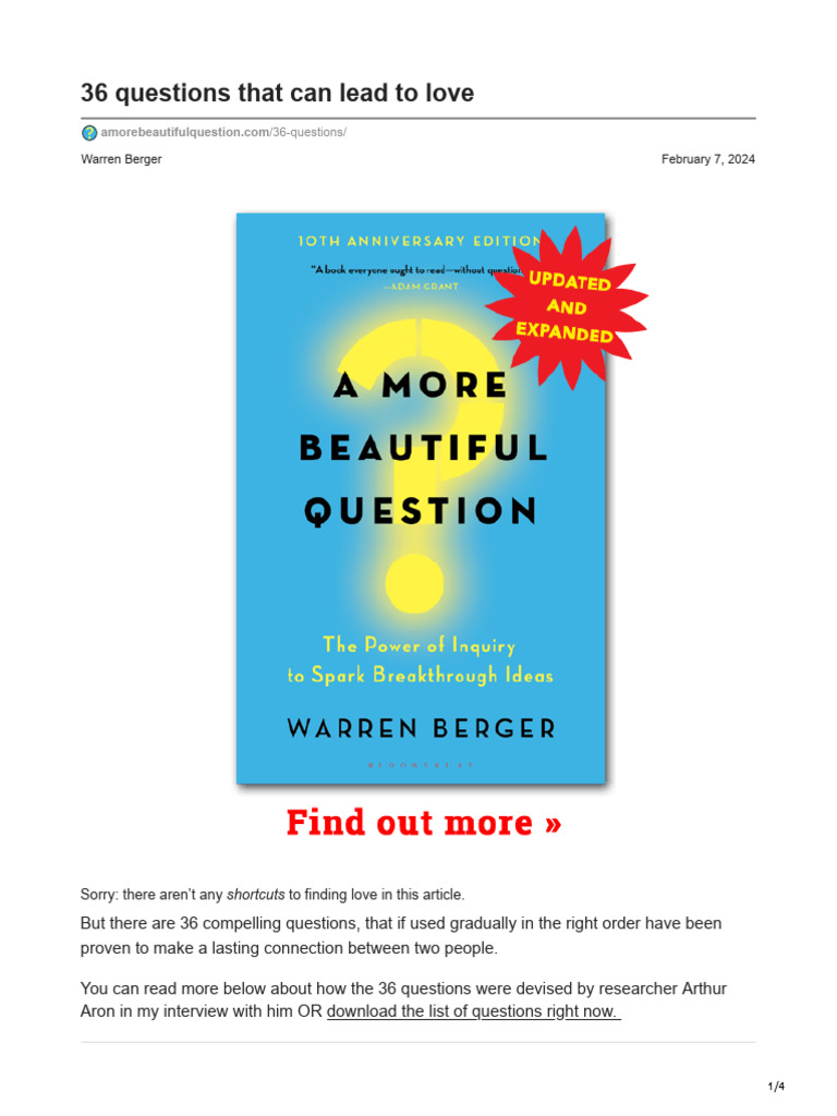 36 Questions That Can Lead To Love | PDF