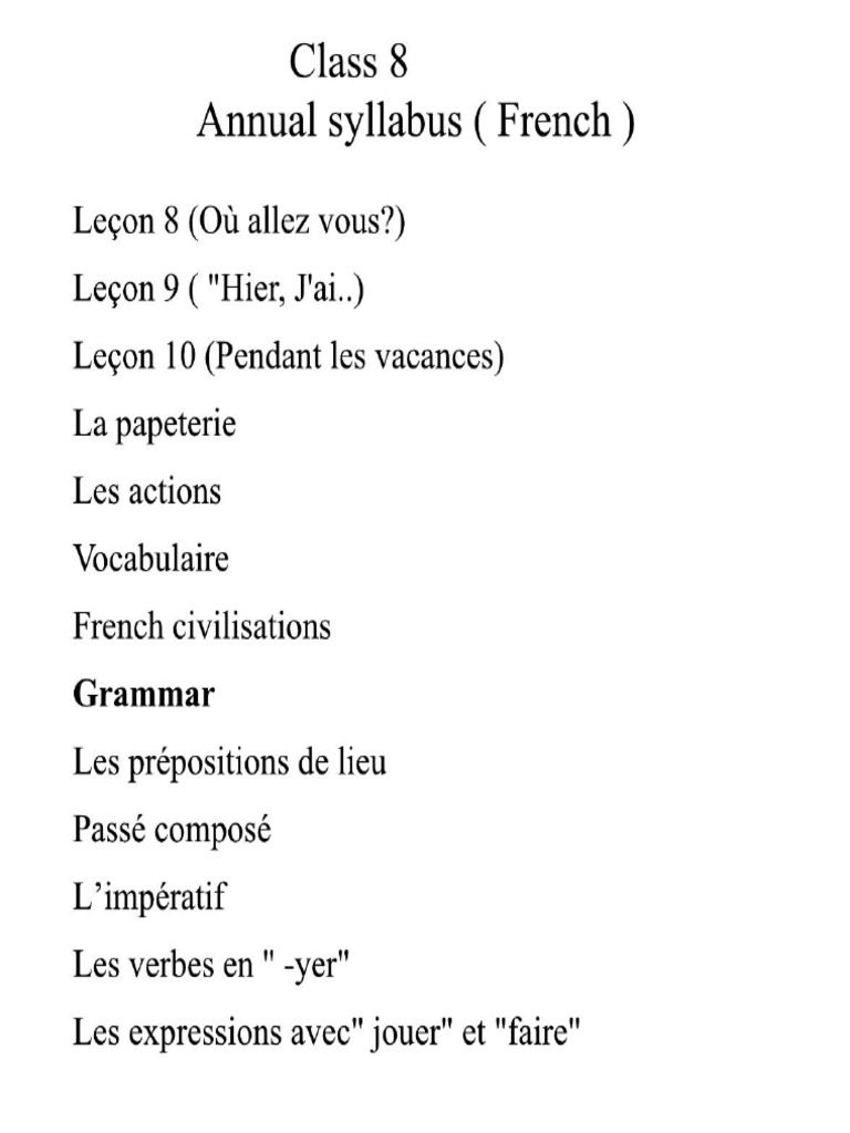 Class 8 French (TERM 2) | PDF