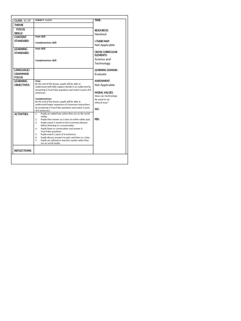Form 1 Lesson 18 Listening | PDF | Curriculum | Cognition