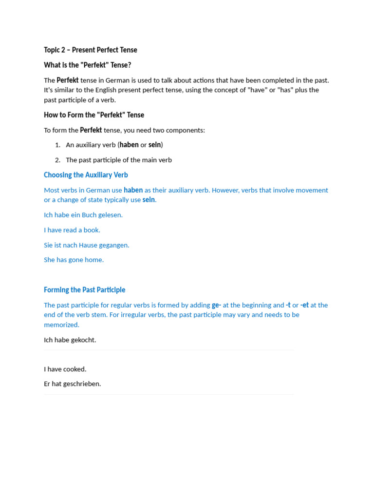 Topic 2 Present Perfect Tense | PDF | Perfect (Grammar) | Grammatical Tense