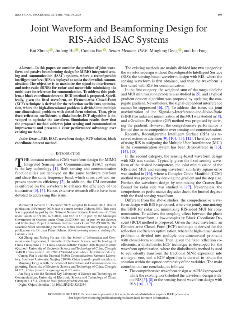Aan Joint Waveform and Beamforming Design For RIS-Aided ISAC Systems ...