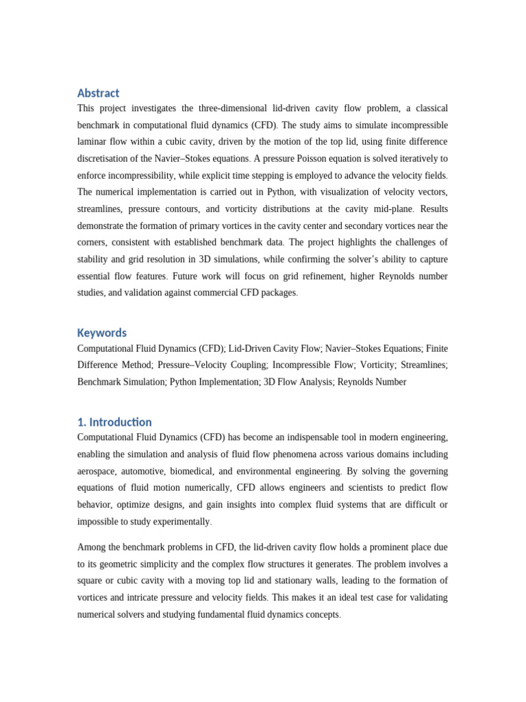 3D Lid Driven Cavity Report Full | PDF | Computational Fluid Dynamics ...