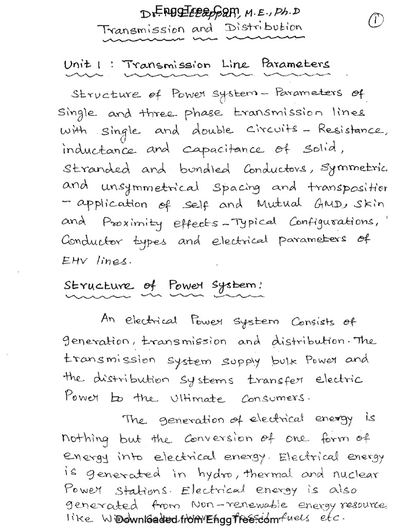 EE3401 Transmission and Distribution Lecture Notes 1-1-82 | PDF