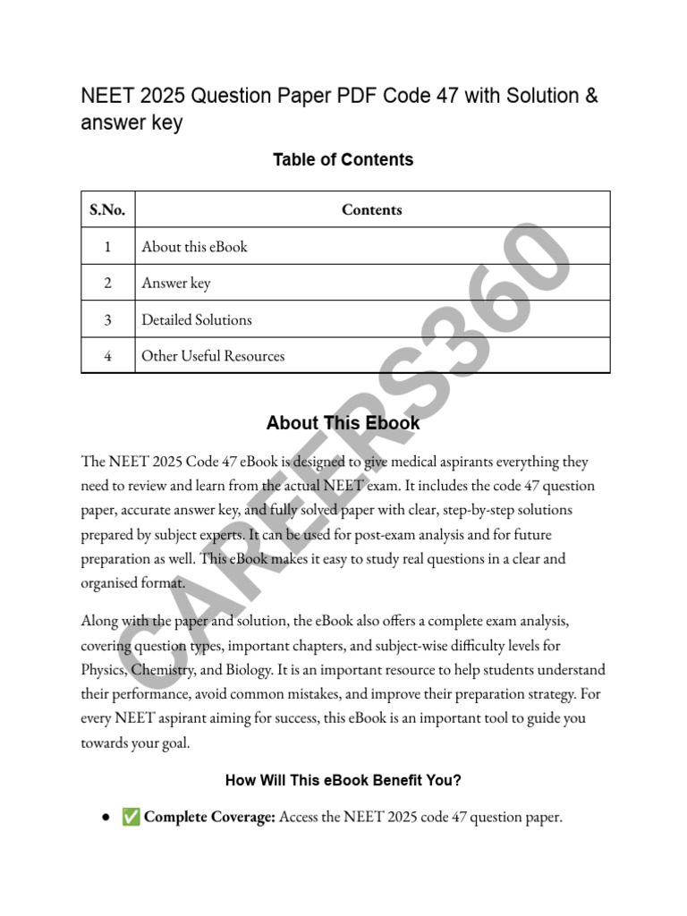NEET 2025 Question Paper With Solutions PDF Code 47 - NEET 2025 Answer ...
