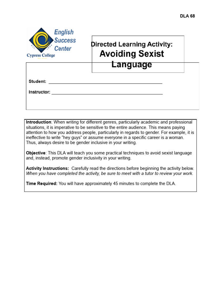 68 DLA Sexist Language.docx | PDF | Sexism