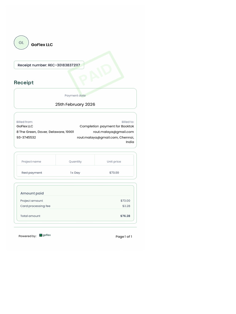 Completion Payment for Booktok Invoice Receipt | PDF