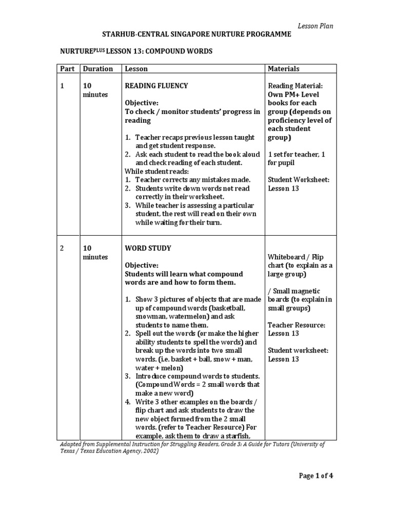 Lesson 13 - Compound Words | Students | Lesson Plan