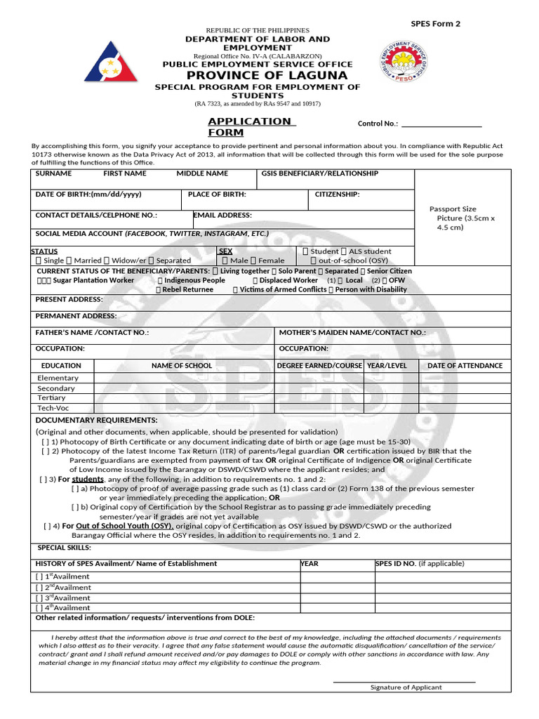Application Form Spes Form 2 | PDF | Government And Personhood | Government